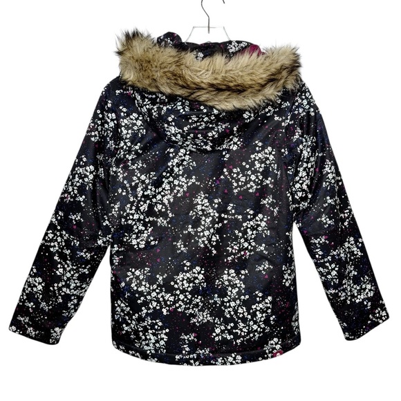 Roxy Black Floral Dry Flight Girl’s Snowboarding Faux Fur Hooded Jacket Sz XXL - Picture 10 of 13